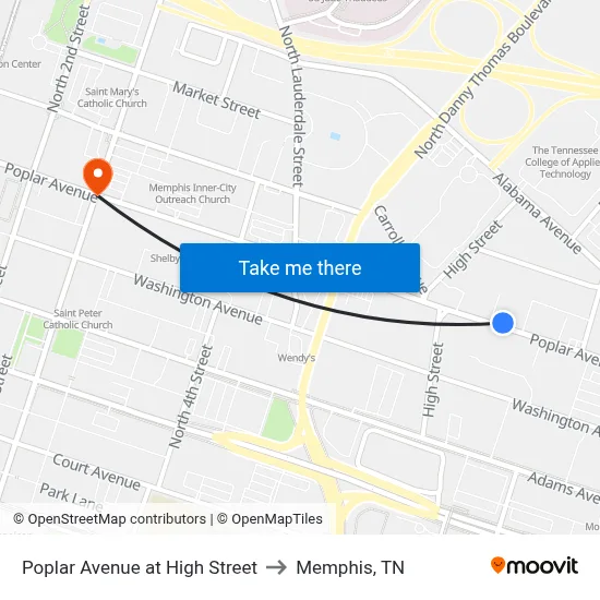 Poplar Avenue at High Street to Memphis, TN map