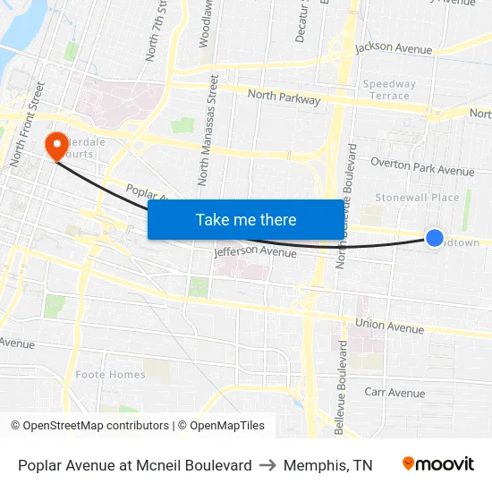 Poplar Avenue at Mcneil Boulevard to Memphis, TN map