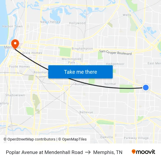 Poplar Avenue at Mendenhall Road to Memphis, TN map