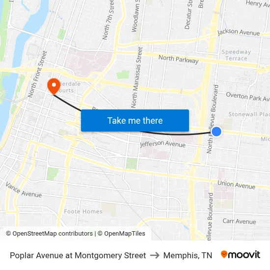 Poplar Avenue at Montgomery Street to Memphis, TN map