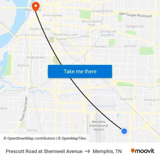 Prescott Road at Shemwell Avenue to Memphis, TN map