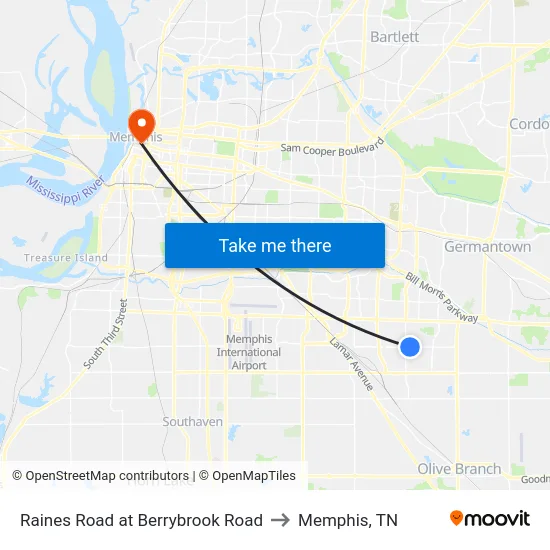 Raines Road at Berrybrook Road to Memphis, TN map