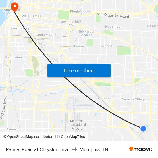 Raines Road at Chrysler Drive to Memphis, TN map
