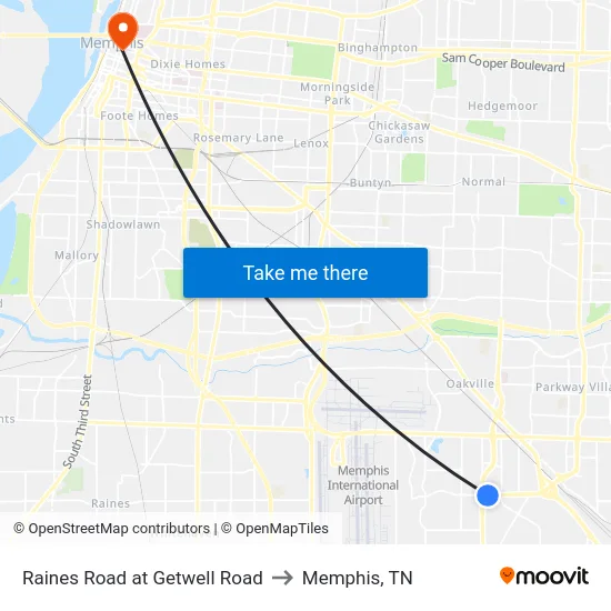 Raines Road at Getwell Road to Memphis, TN map