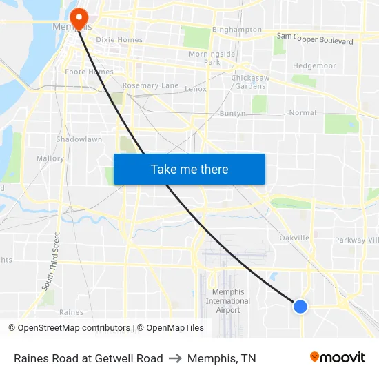 Raines Road at Getwell Road to Memphis, TN map