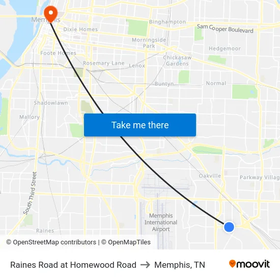 Raines Road at Homewood Road to Memphis, TN map