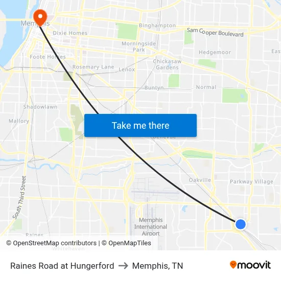 Raines Road at Hungerford to Memphis, TN map