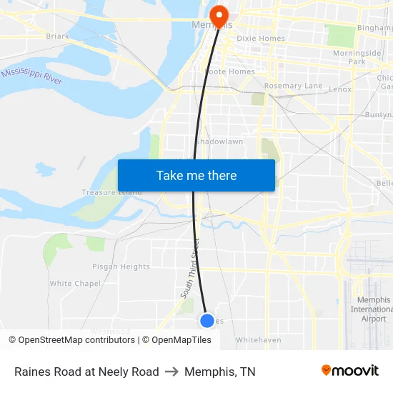 Raines Road at Neely Road to Memphis, TN map