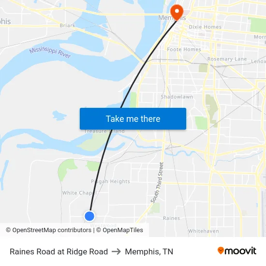 Raines Road at Ridge Road to Memphis, TN map