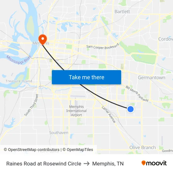 Raines Road at Rosewind Circle to Memphis, TN map