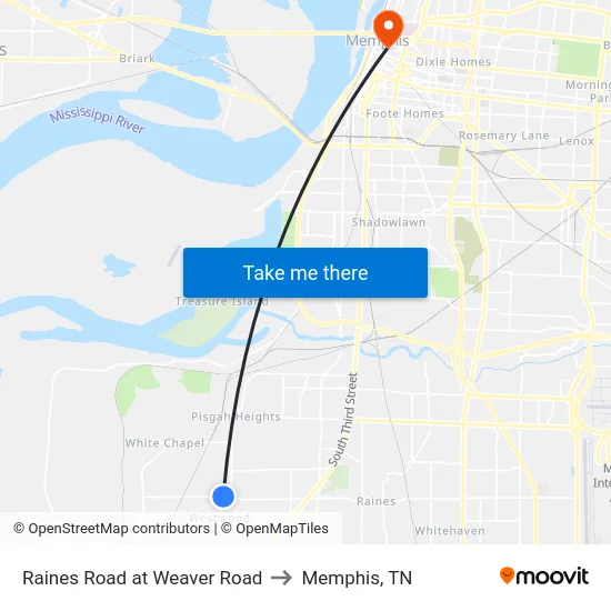 Raines Road at Weaver Road to Memphis, TN map