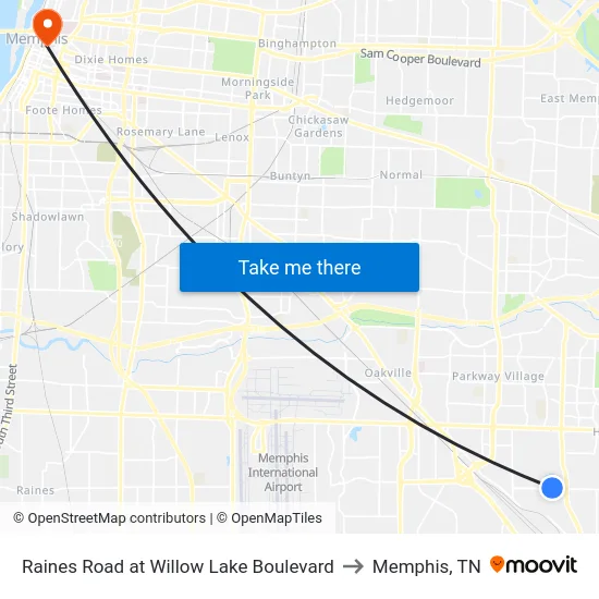Raines Road at Willow Lake Boulevard to Memphis, TN map