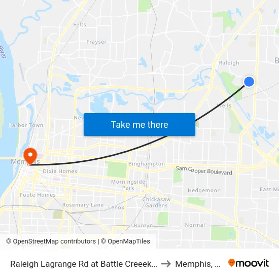 Raleigh Lagrange Rd at Battle Creeek Dr to Memphis, TN map
