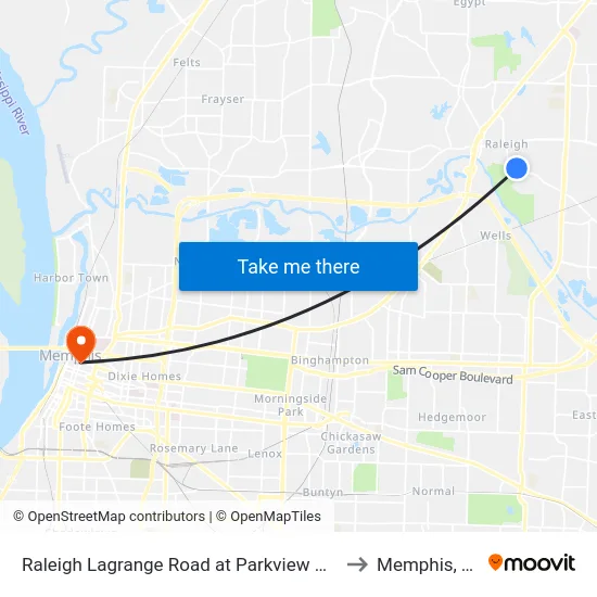 Raleigh Lagrange Road at Parkview Drive to Memphis, TN map