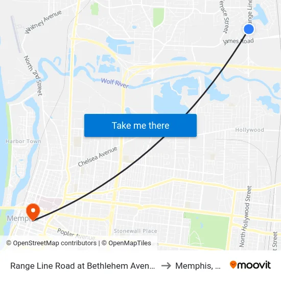 Range Line Road at Bethlehem Avenue to Memphis, TN map