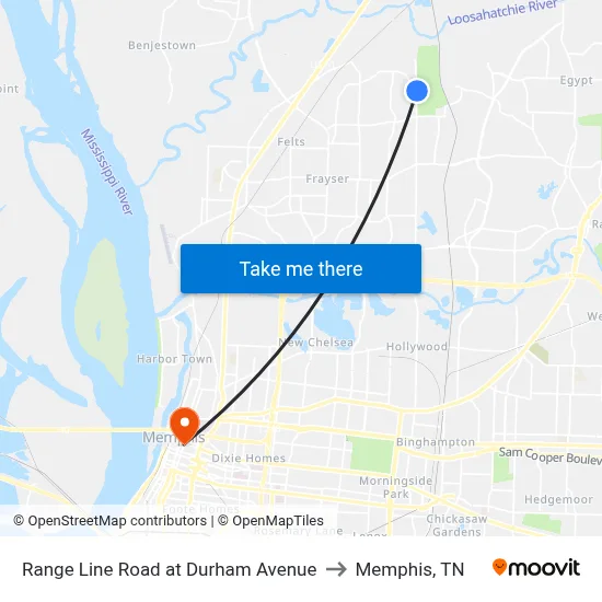 Range Line Road at Durham Avenue to Memphis, TN map