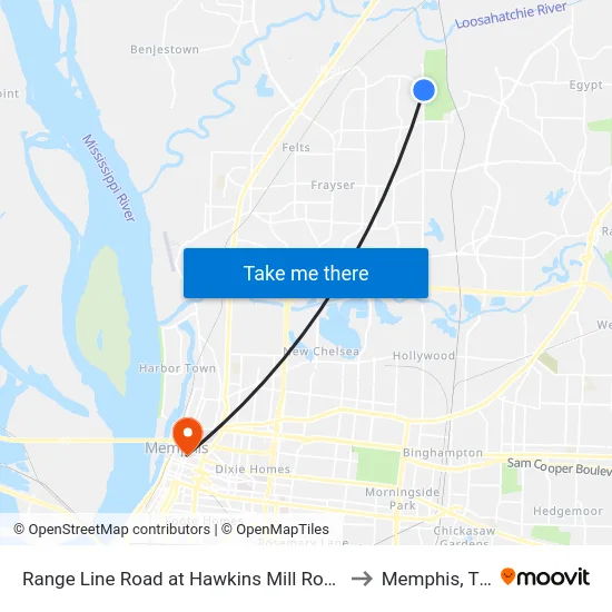 Range Line Road at Hawkins Mill Road to Memphis, TN map