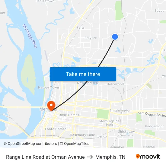 Range Line Road at Orman Avenue to Memphis, TN map