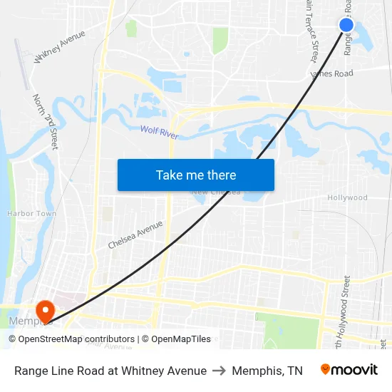 Range Line Road at Whitney Avenue to Memphis, TN map