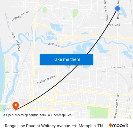 Range Line Road at Whitney Avenue to Memphis, TN map