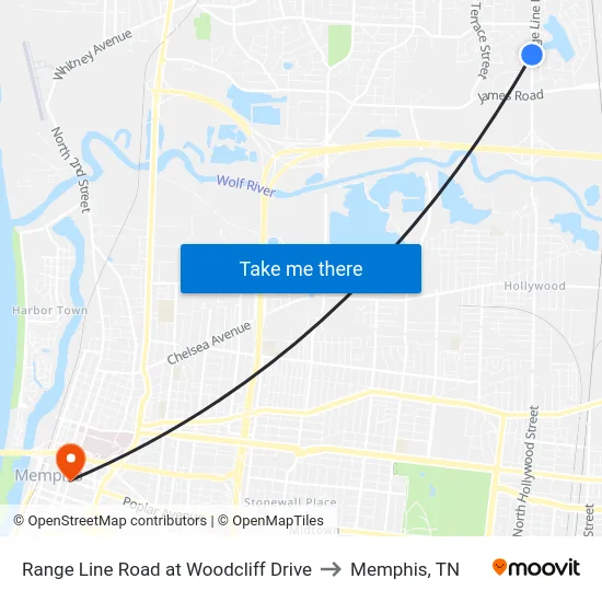 Range Line Road at Woodcliff Drive to Memphis, TN map