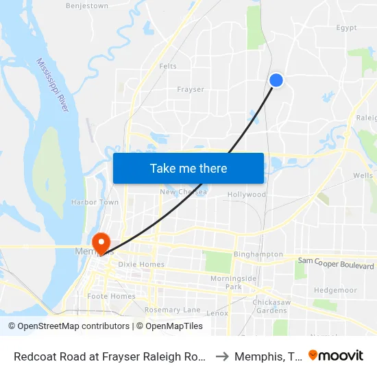 Redcoat Road at Frayser Raleigh Road to Memphis, TN map