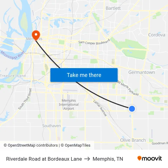 Riverdale Road at Bordeaux Lane to Memphis, TN map