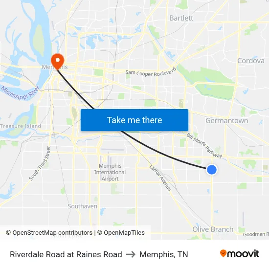 Riverdale Road at Raines Road to Memphis, TN map