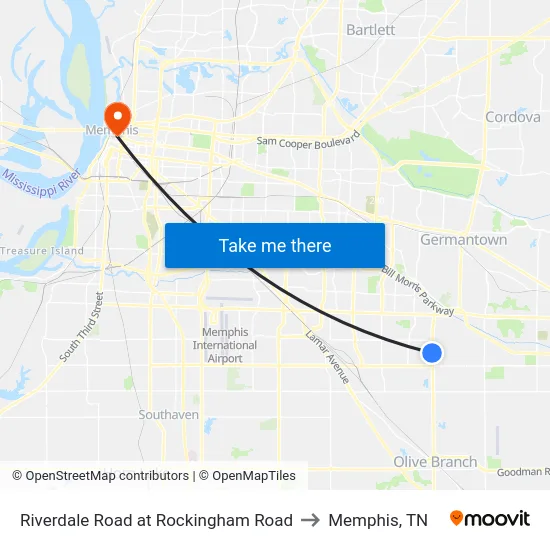 Riverdale Road at Rockingham Road to Memphis, TN map