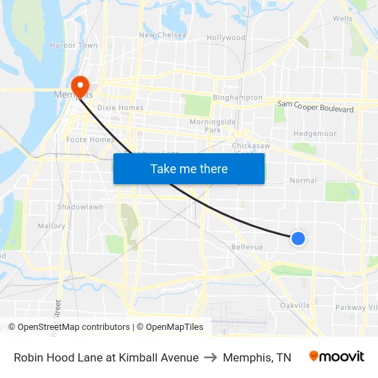 Robin Hood Lane at Kimball Avenue to Memphis, TN map