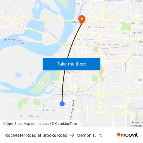 Rochester Road at Brooks Road to Memphis, TN map