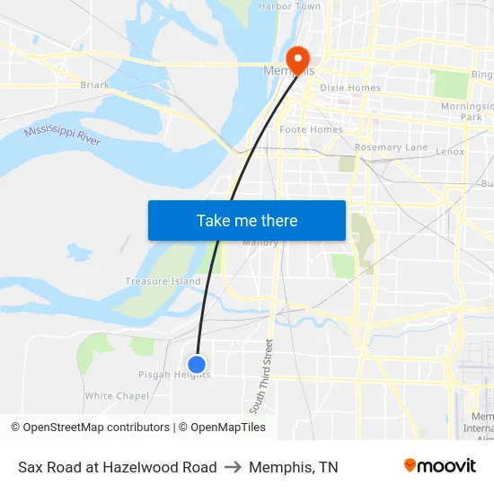 Sax Road at Hazelwood Road to Memphis, TN map
