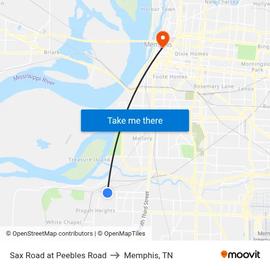 Sax Road at Peebles Road to Memphis, TN map