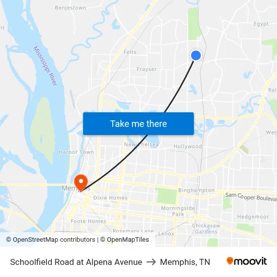 Schoolfield Road at Alpena Avenue to Memphis, TN map