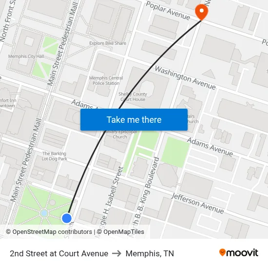 2nd Street at Court Avenue to Memphis, TN map