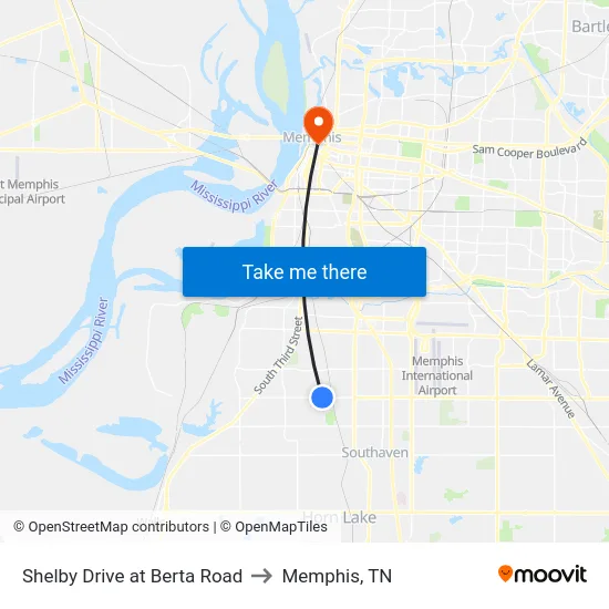 Shelby Drive at Berta Road to Memphis, TN map