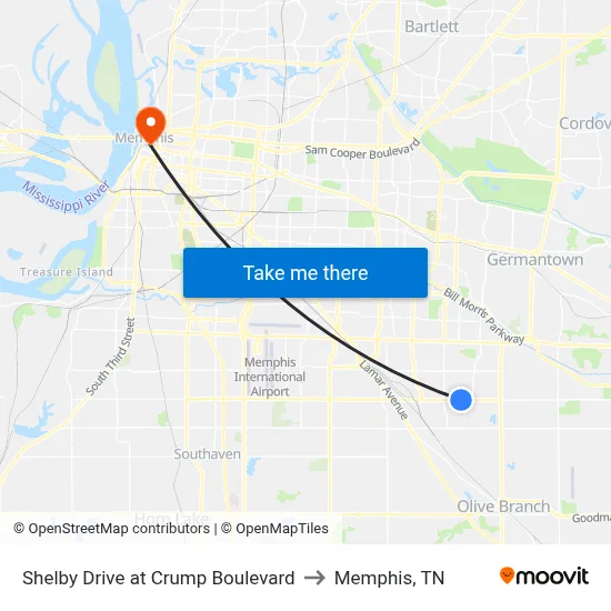 Shelby Drive at Crump Boulevard to Memphis, TN map