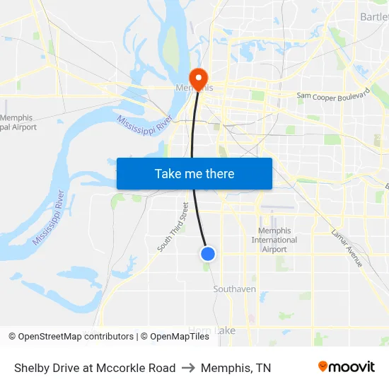 Shelby Drive at Mccorkle Road to Memphis, TN map