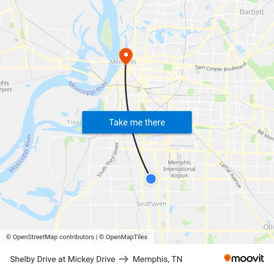 Shelby Drive at Mickey Drive to Memphis, TN map