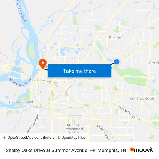 Shelby Oaks Drive at Summer Avenue to Memphis, TN map