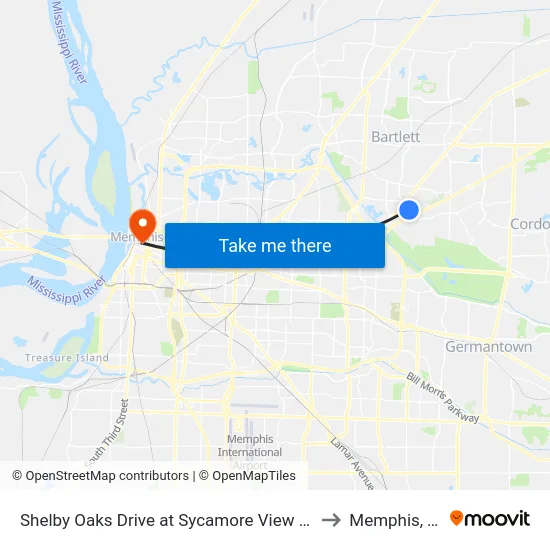 Shelby Oaks Drive at Sycamore View Road to Memphis, TN map