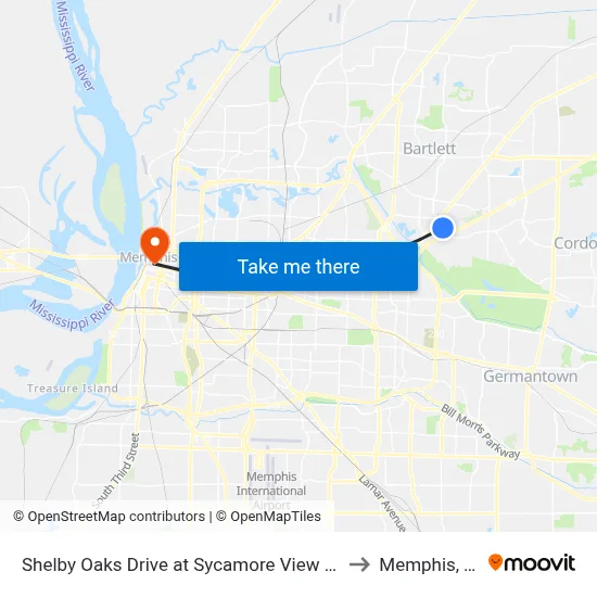 Shelby Oaks Drive at Sycamore View Road to Memphis, TN map