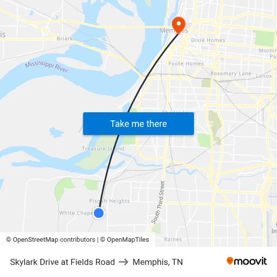 Skylark Drive at Fields Road to Memphis, TN map