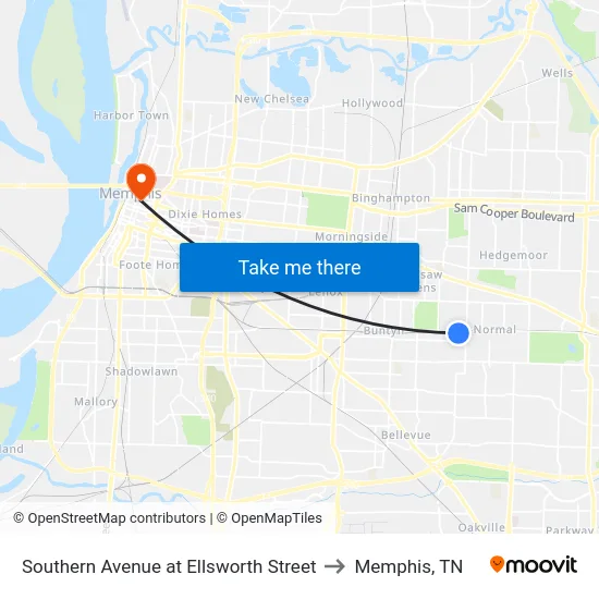 Southern Avenue at Ellsworth Street to Memphis, TN map