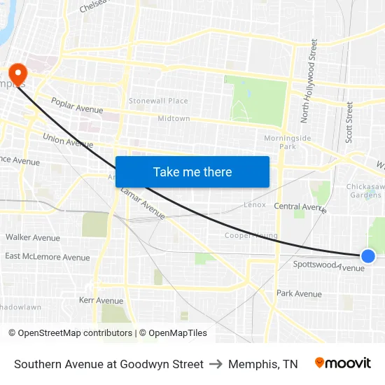 Southern Avenue at Goodwyn Street to Memphis, TN map