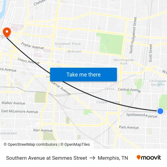 Southern Avenue at Semmes Street to Memphis, TN map