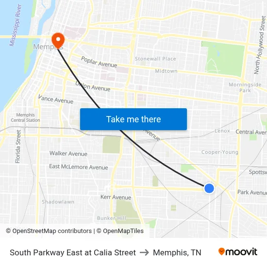 South Parkway East at Calia Street to Memphis, TN map