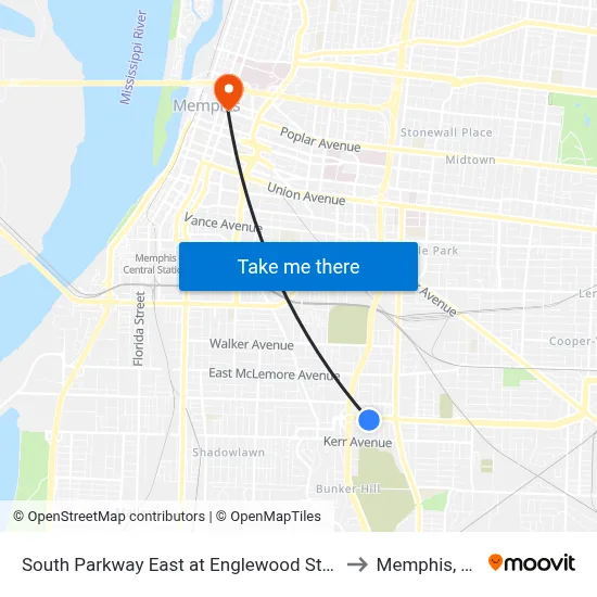 South Parkway East at Englewood Street to Memphis, TN map