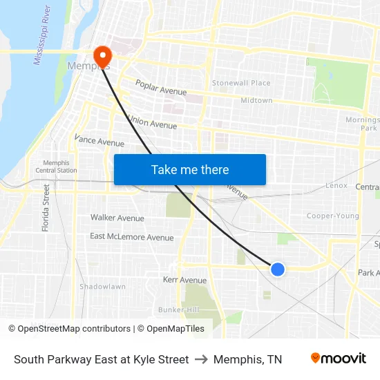 South Parkway East at Kyle Street to Memphis, TN map