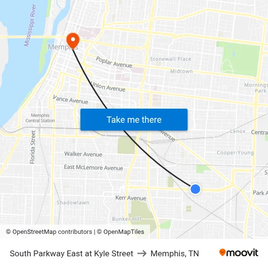 South Parkway East at Kyle Street to Memphis, TN map
